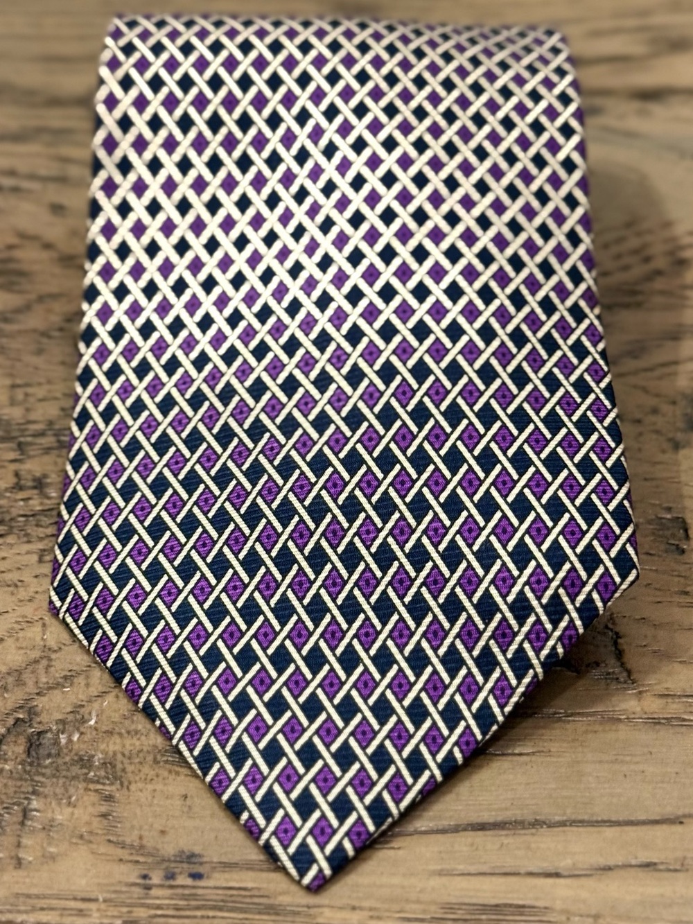 Ralph Lauren Purple and Cream Geometric Silk Tie
